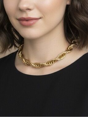 Vintage Trifari Made in France Twisted Rope Chain Gold Collar Necklace